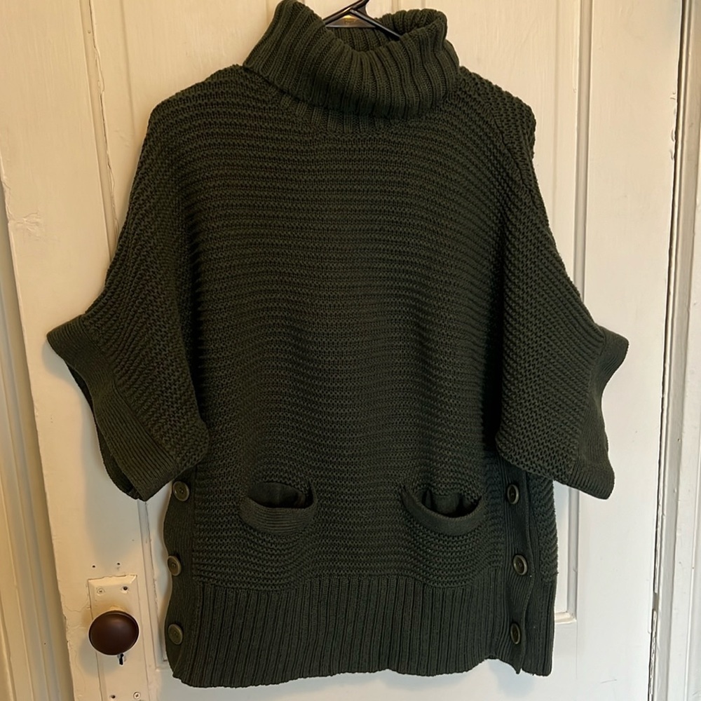 J. Crew Turtleneck Poncho Sweater in Dark Green - Picture 2 of 9